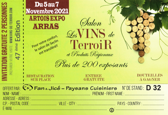 Invitation de Fan & Jicé au Salon Vins et Produits de Terroirs d'Arras